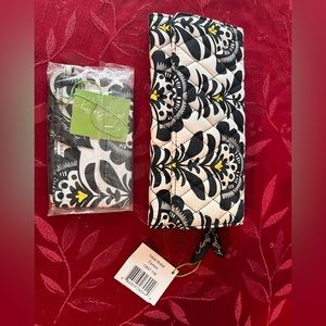 Vera Bradley Fanfare Tri-fold Clutch and Matching Small Zip Card Wallet Case